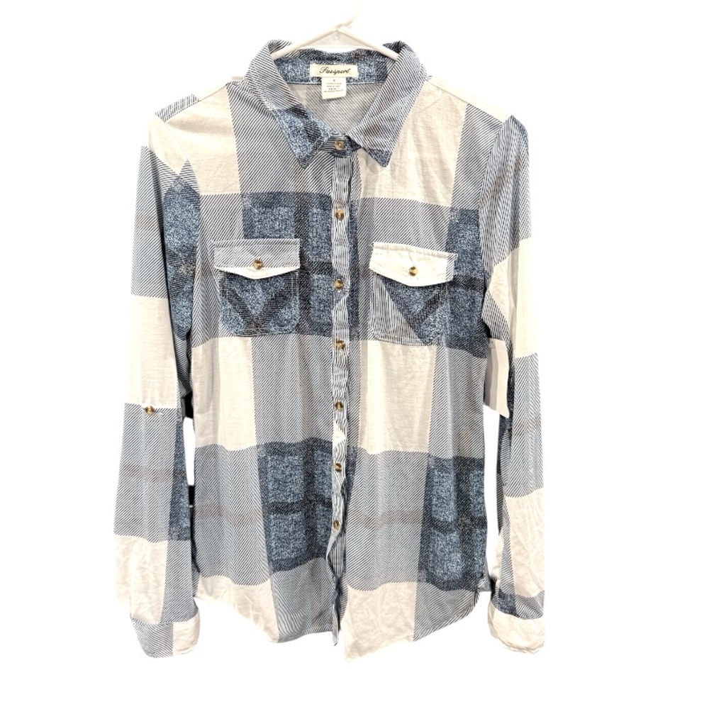 NWT! Passport Blue Plaid Textured Button-Up Shirt - Size: S